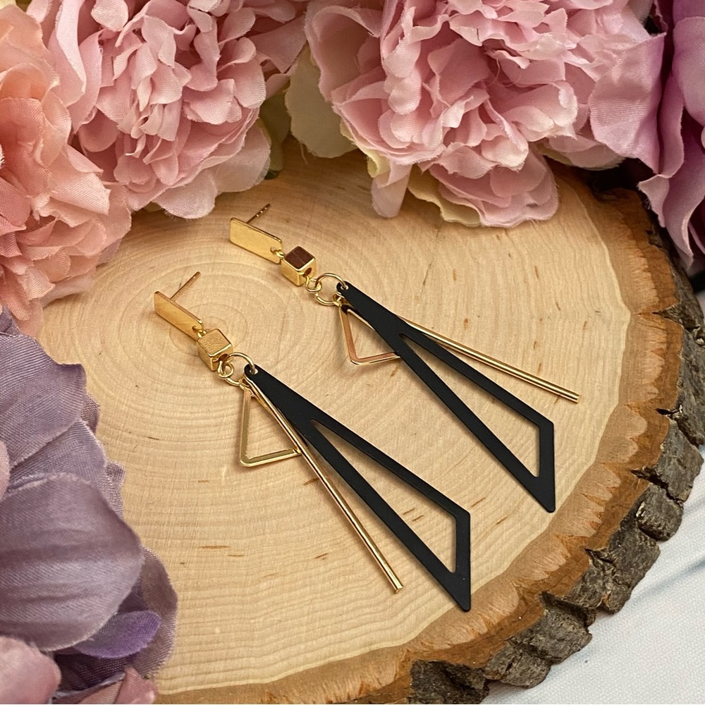 Long Statement Triangular Tassel Dangle Earrings - Picture 7 of 11